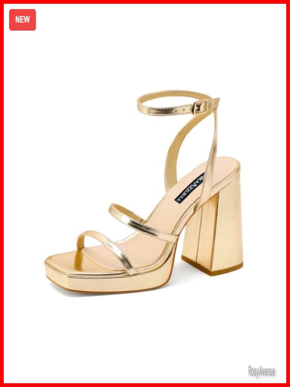 Platform Chunky Heel Strappy Sandals Faux Leather Square Open Toe Ankle Strap